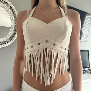 SHEIN Cream Fringe Crop Top